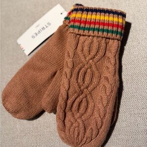 Brown Mittens with Striped Cuff